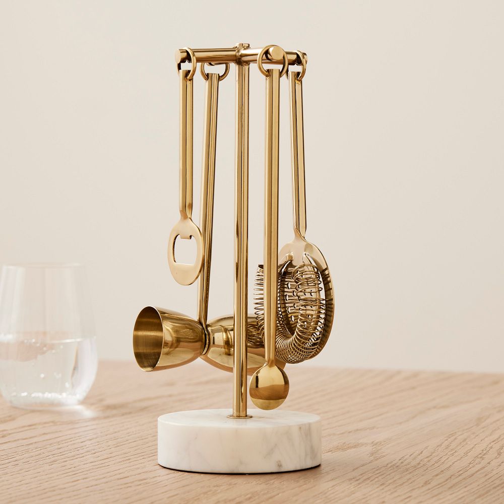Archer Barware Bar Tools w/ Stand - Bar Tools with Stand, Brass
