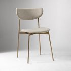 Chip & Dent: Modern Petal Fully Upholstered Dining Chair, Heathered Crosshatch, Natural, Champagne Bronze