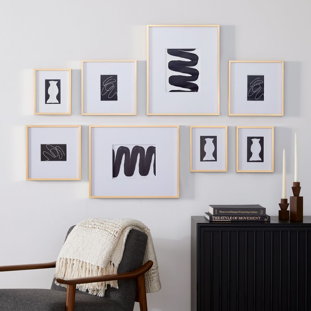 Family Photo Wall Gallery Frames - Polished Brass, Set of 8