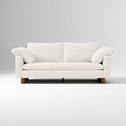 Open Box: Harmony Bench Cushion Sofa, 76", Petite Depth - Performance + Yarn Dyed Linen Weave Alabaster, Dark Walnut