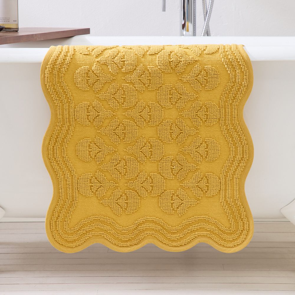 Thistle Jacquard Bath Mat - Shaped, Dijon