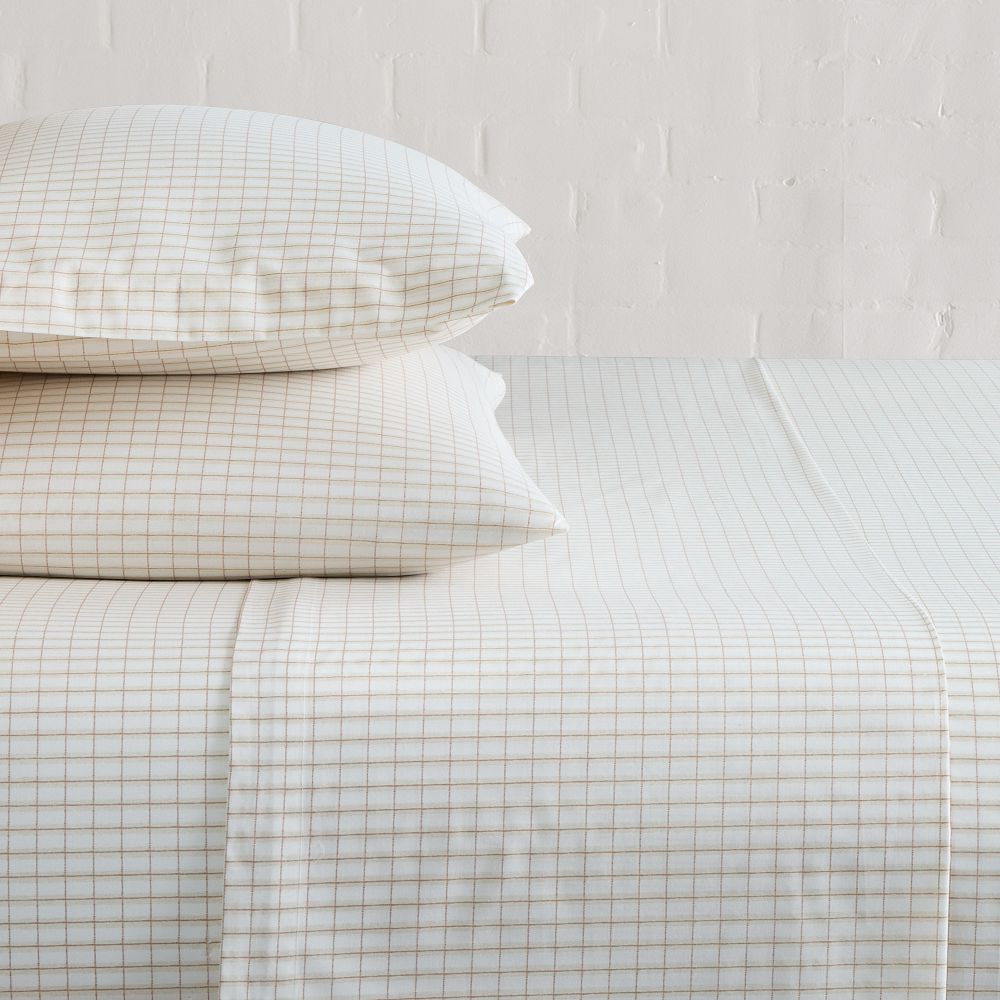 Gingham Printed Sheet Set - Queen, Sand