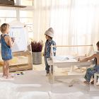 Coco Village Wooden Art &amp; Sensory Table w/ Stools