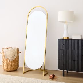Folded Ellipse Metal Standing Floor Mirror - Antique Brass | West Elm