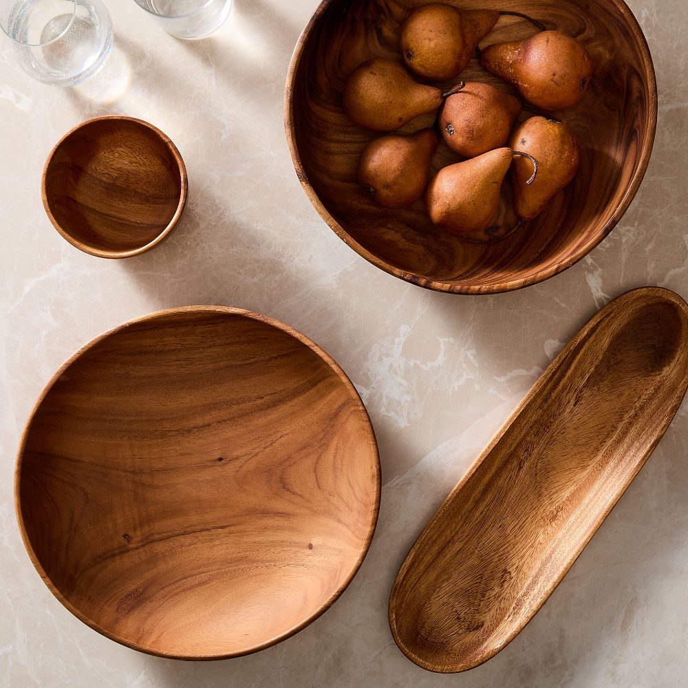 Organic Shaped Wood Serving Bowl - low serving bowl 12" D