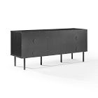 Long black sideboard with plain doors and metal legs, minimal design.