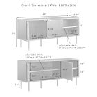 Technical illustration showing two configurations of a gray sideboard with dimensions and assembly notes.