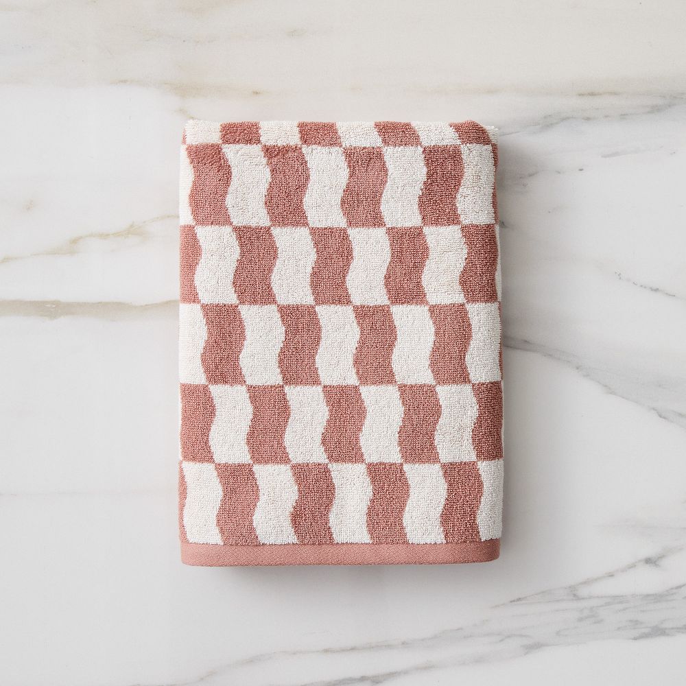 Wavy Blocks Towels - Baked Clay Bath Towel