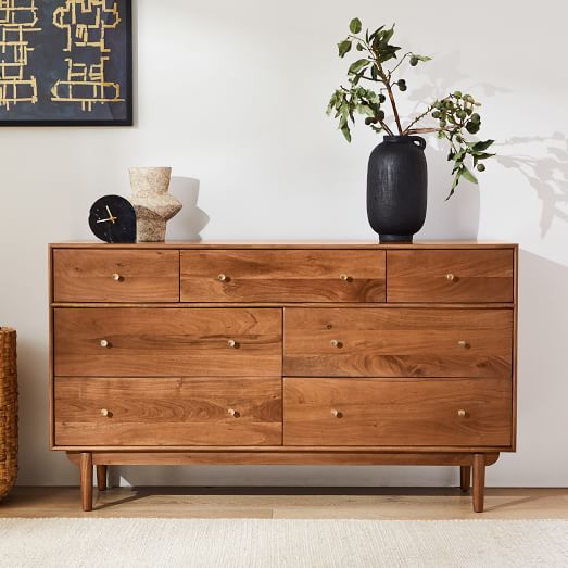 chinese dress ladies Lee Mid-Century Modern Wood Dresser 6-Drawer Wide Dresser / Caramel