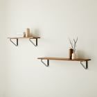Linear Burnt Wax Wood Wall Shelves with Parallel Brackets