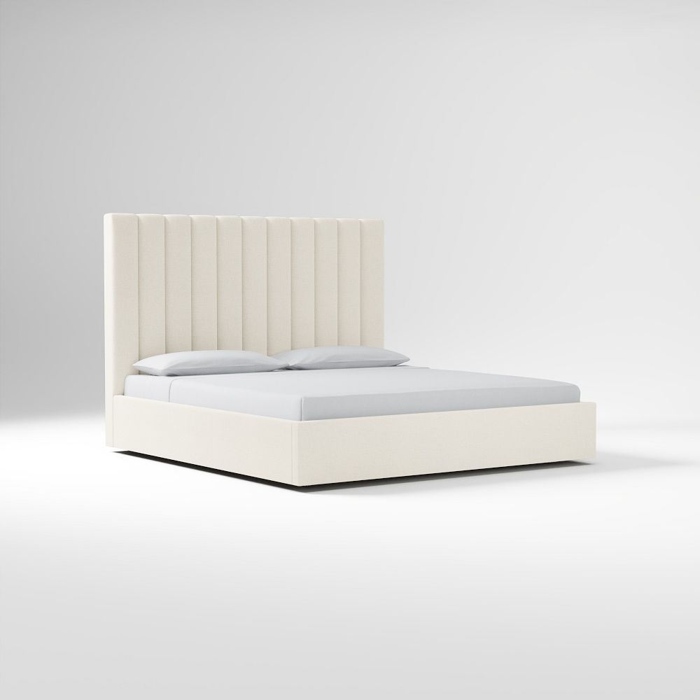 Emmett Vertical Tufting, Low Profile Bed, King, Performance Yarn Dyed Linen Weave, Alabaster, No-Show Leg