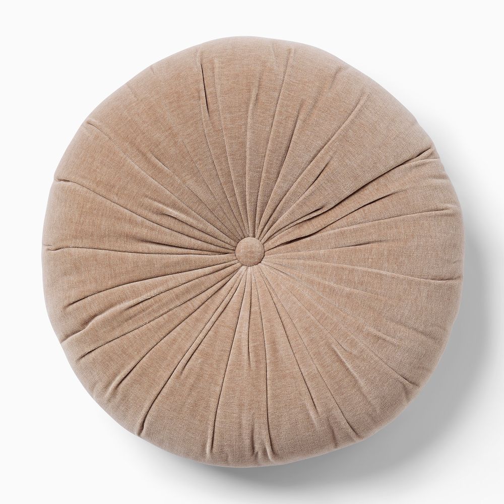 Classic Cotton Velvet Tufted Round Pillow - 18 In Round, Dark Sandalwood