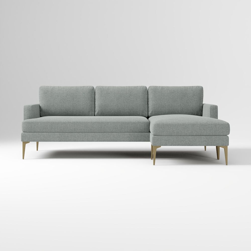 Andes Flip Sectional, Performance Distressed Velvet Mineral Gray, Blackened Brass