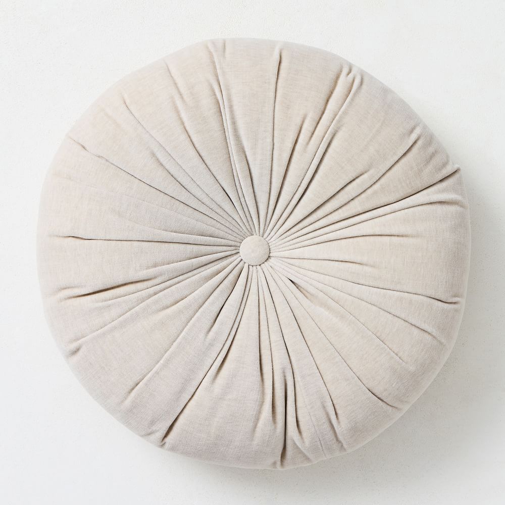 Classic Cotton Velvet Tufted Round Pillow - Sand, 18" Round