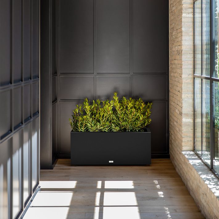Outdoor Block Series Long Box Planter, Medium, 32"W x 10"D x 16"H, Black, West Elm