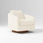Open Box: Imogene Swivel Chair - Performance Distressed Velvet Alabaster, Dark Walnut