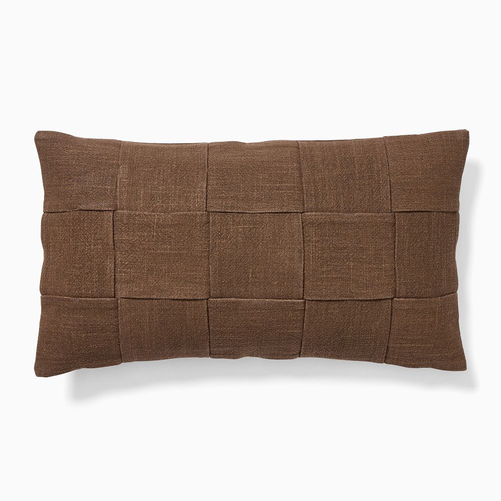 Washed Basketweave Pillow Cover - 12x21, Chocolate + Down Alt Insert