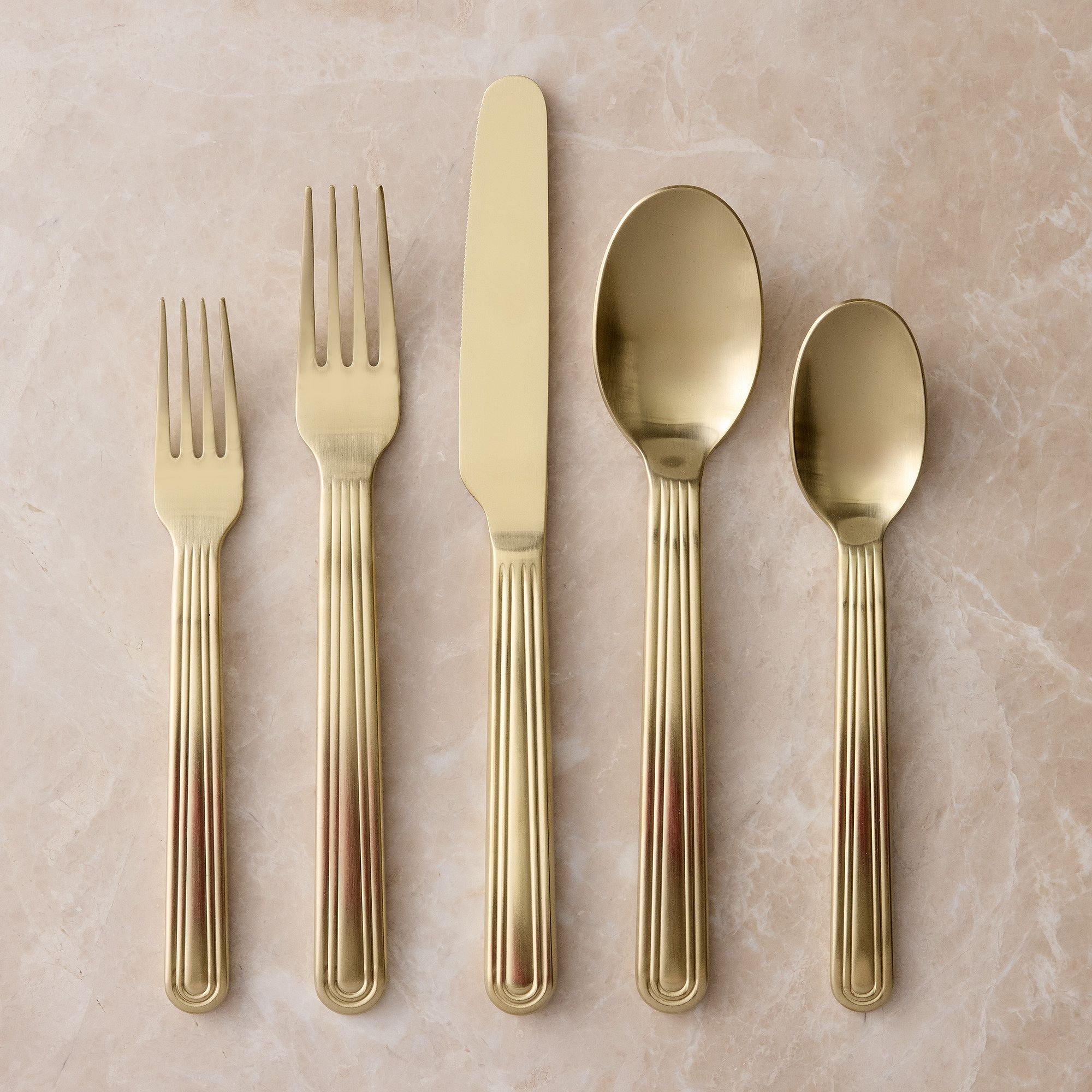 Grooved Flatware Set - 5-Piece, Champagne Satin