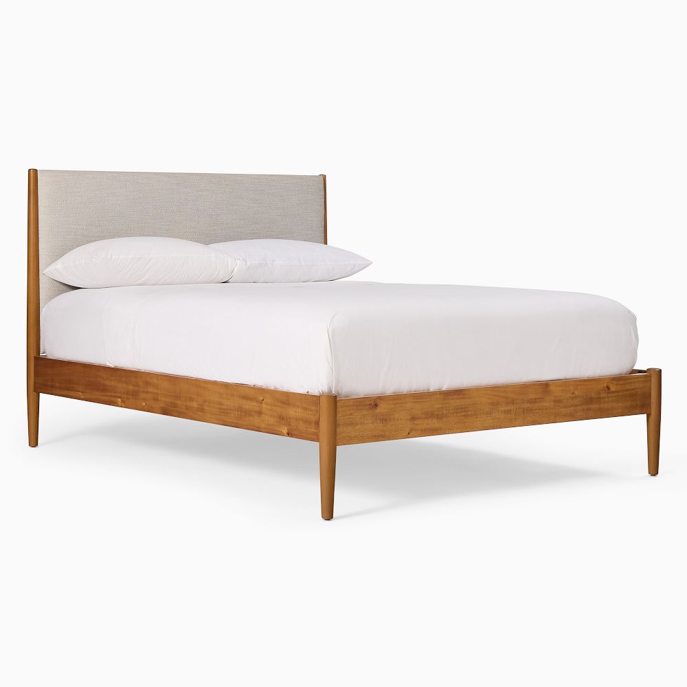 Mid-Century Upholstered Bed - King, Feather Gray, Performance Basket Slub, Acorn