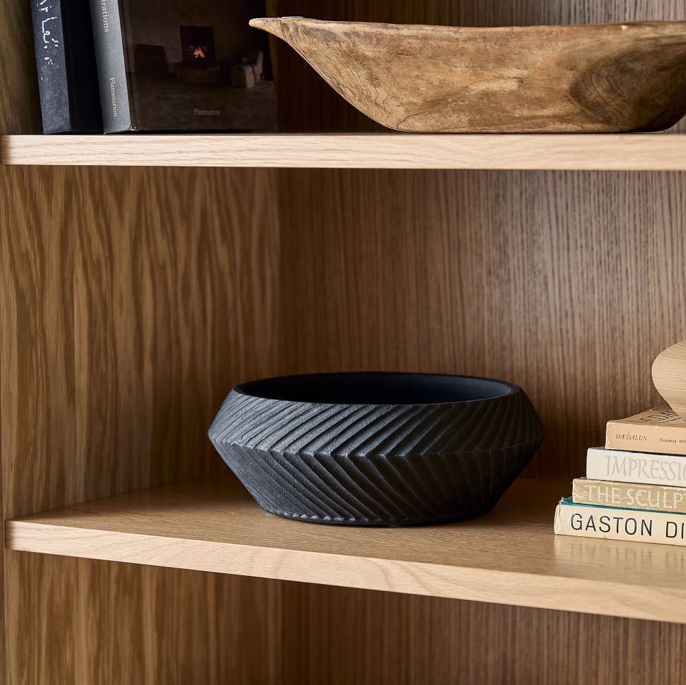 Asher Ceramic Bowls - Black, 12 Inch Diameter