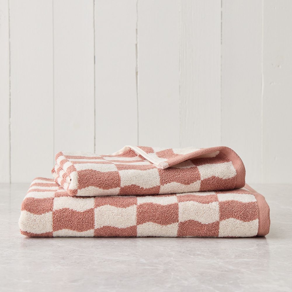 Wavy Blocks Towel Sets - Baked Clay, Set of 2 - (1 Bath Towel, 1 Hand Towel)
