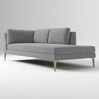 Open Box: Andes Right Arm Bumper Chaise (39") - Performance Distressed Velvet Pewter, Blackened Brass