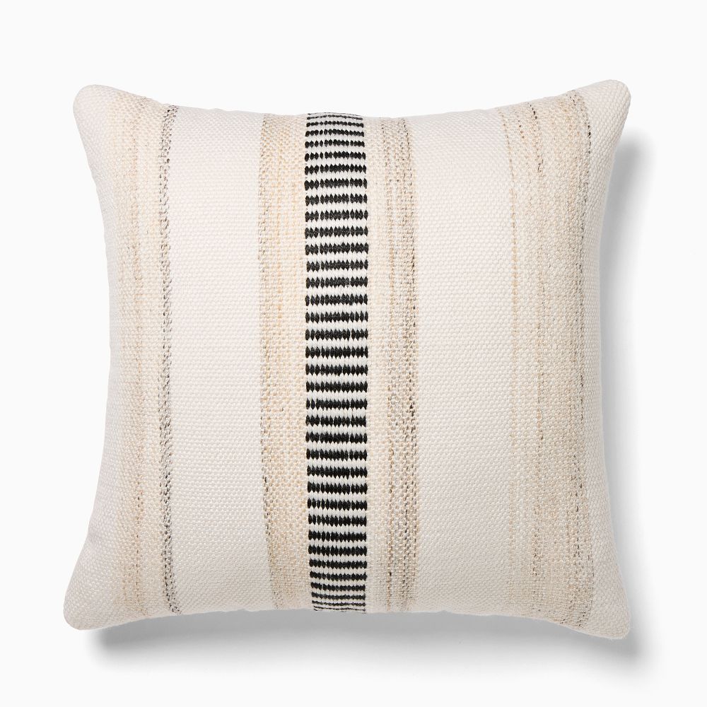 Outdoor Natural Split Stripe Pillow - 20x20, Natural/Black