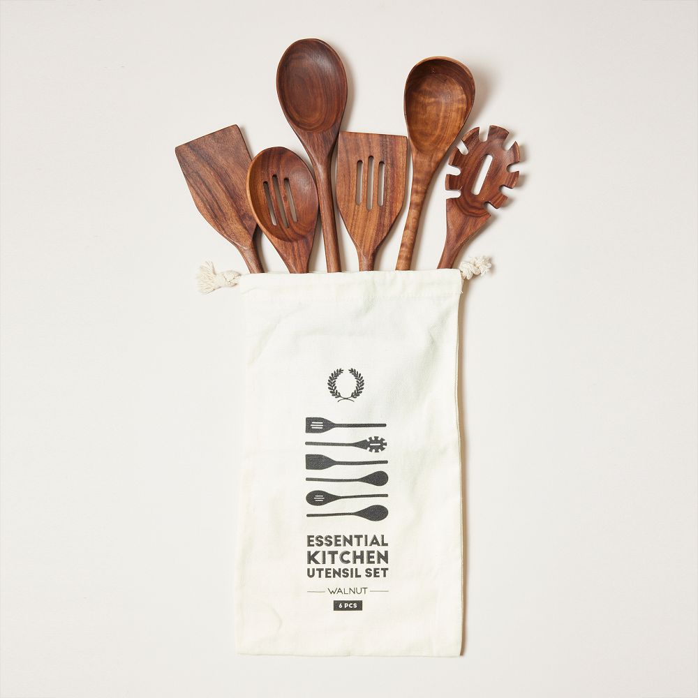 Farmhouse Pottery Essential Kitchen Utensils (Set of 6) - Walnut