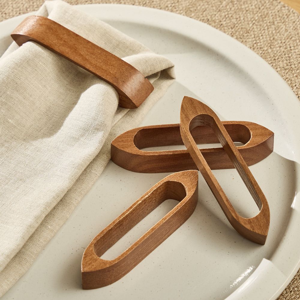 Wooden Band Napkin Ring Sets - Dark Ash Wood, Set of 8