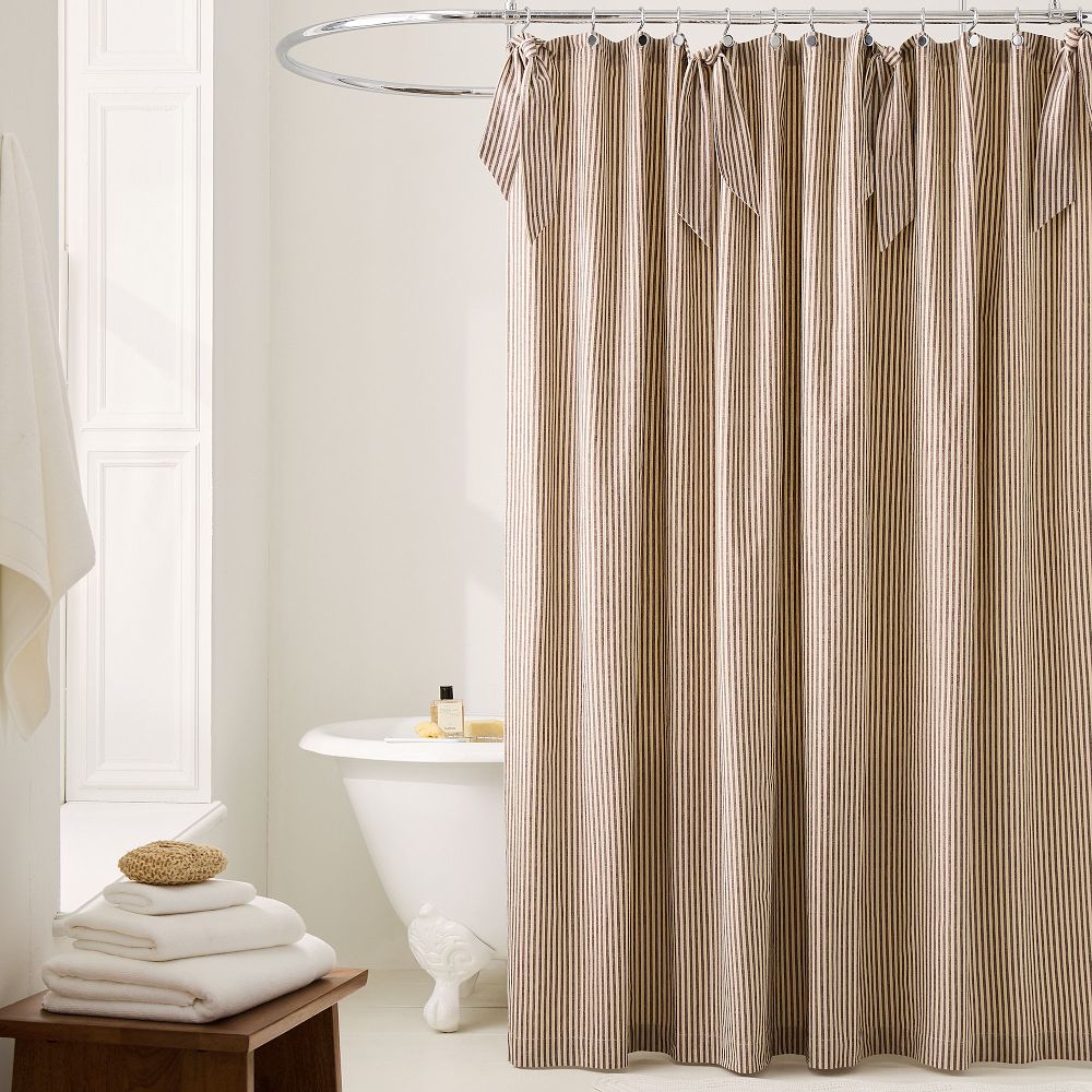 Pierce & Ward Cotton Linen Stripe Shower Curtain - Brown