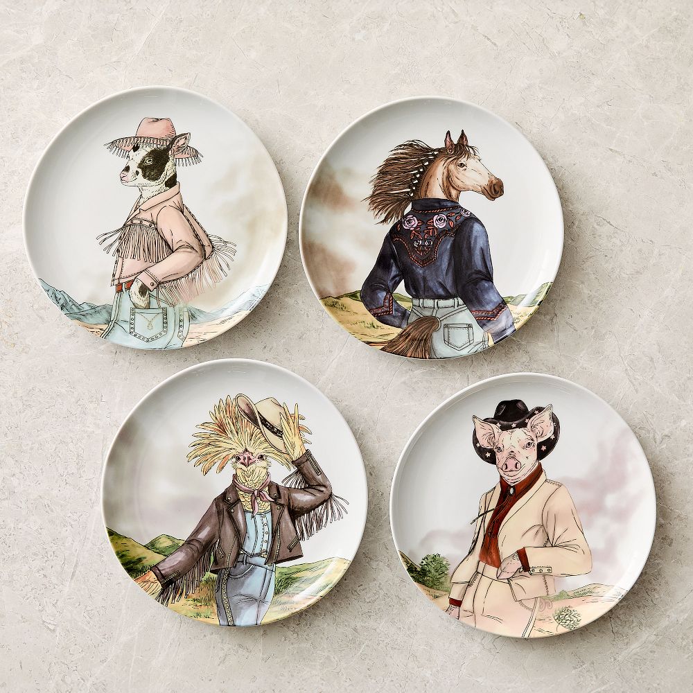 Dapper Animal Western Salad Plates - Set of 4