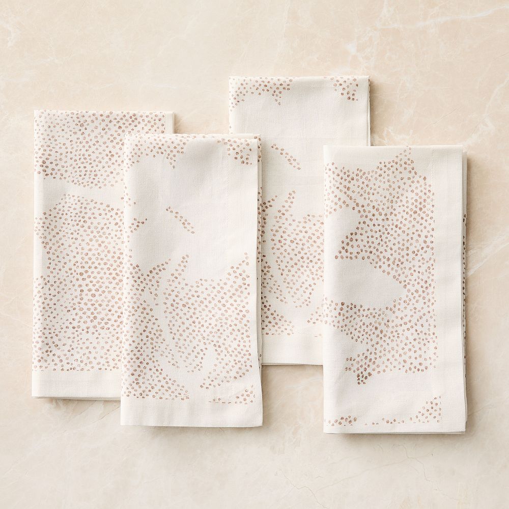 Dotted Floral Napkin Sets - Ivory, Set of 8
