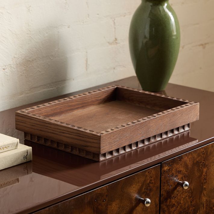 Nadia Carved Wood Tray, Dark Walnut | West Elm