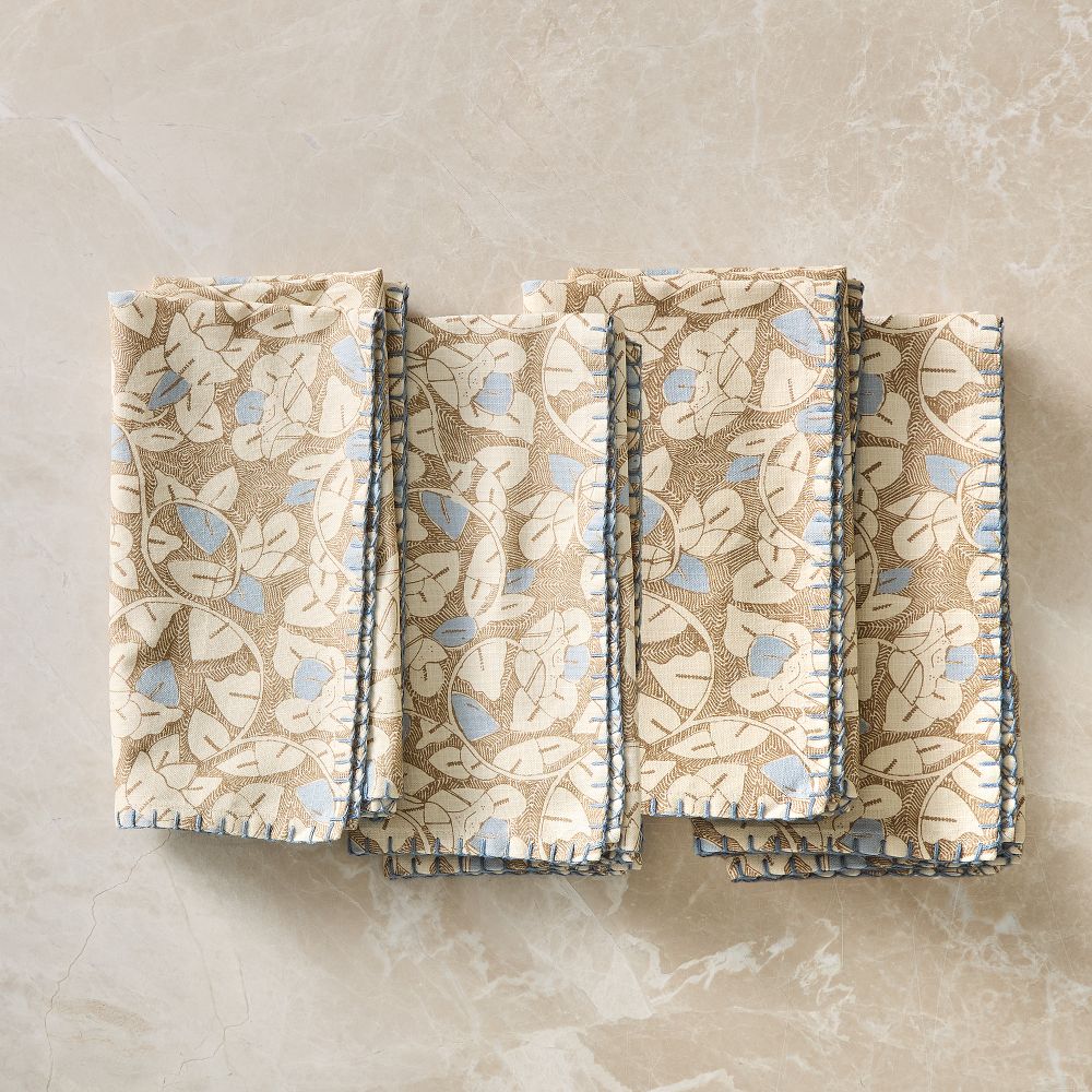 West Elm Block Print Palm Napkin Sets - Natural, Set of 4