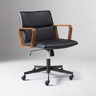 Cooper Leather Swivel Office Chair w/ Wood Arms
