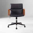 Cooper Leather Swivel Office Chair w/ Wood Arms