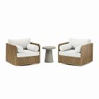 Coastal Outdoor Swivel Chairs &amp; Concrete Pedestal Round Side Table Set
