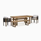 Portside Wood Outdoor Dining Table (76.5"), Portside Benches &amp; Porto Chairs Set