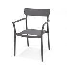 Gray and black armchair with metal frame and gray cushion