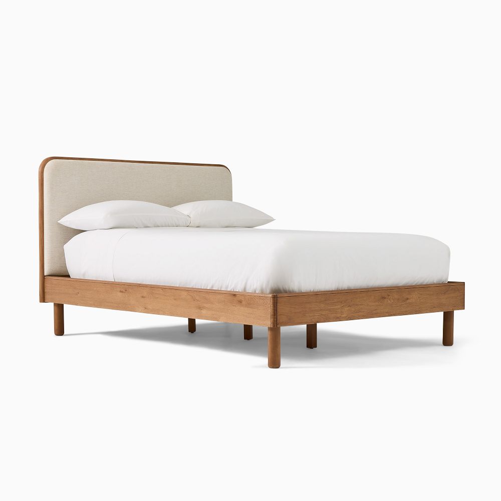 Miles Wood & Upholstered Bed - King, Toasted Oak, Twill, Sand