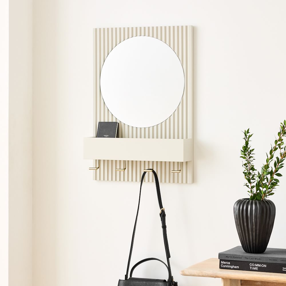 Quinn All-In-One Entryway Wall Storage (18–28") - Vertical, Haze, Antique Brass