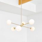 Open Box: Staggered Glass 6 Light Chandelier (37") - Antique Brass, Milk Glass