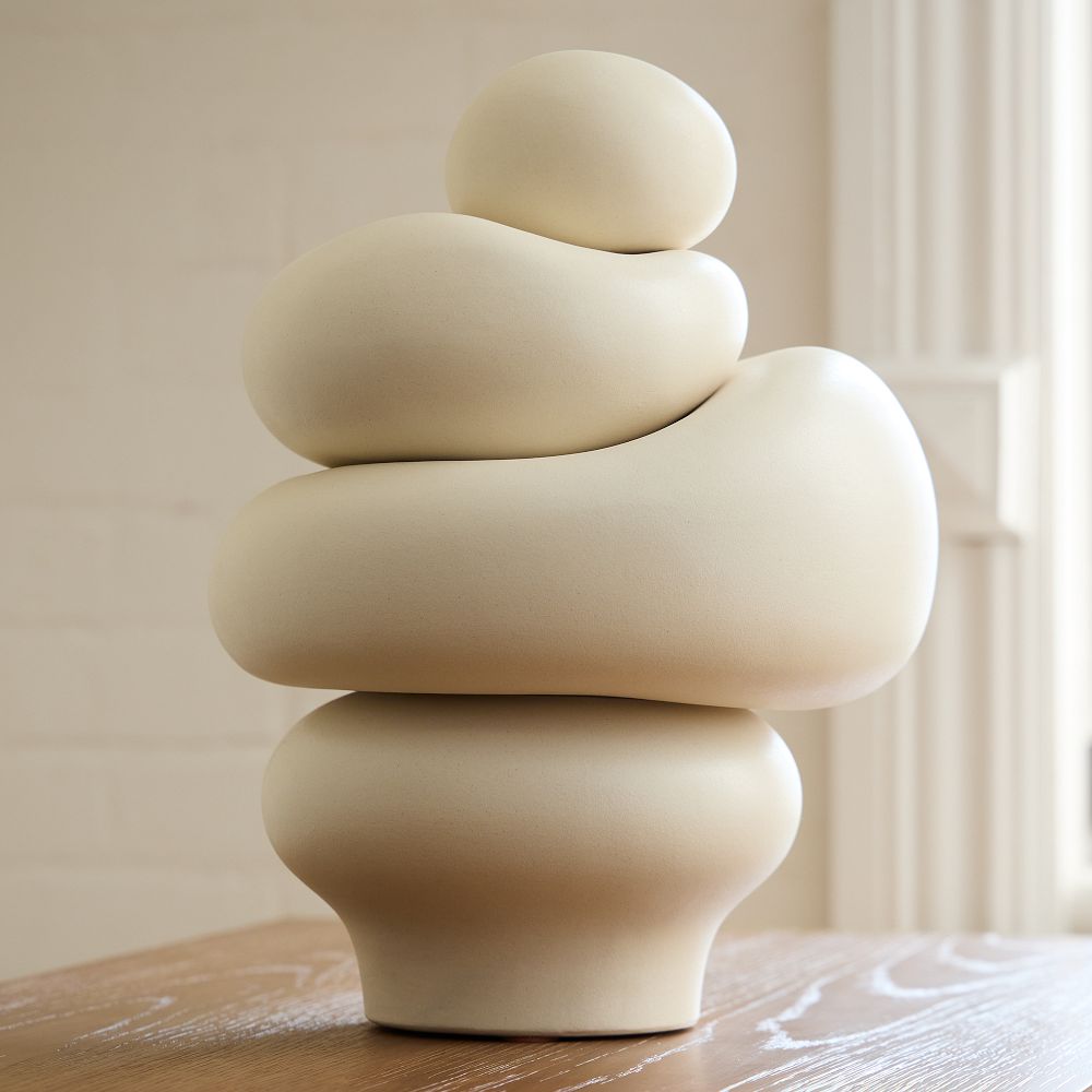 Clara Ceramic Objects - Beige, 13.8 Inches