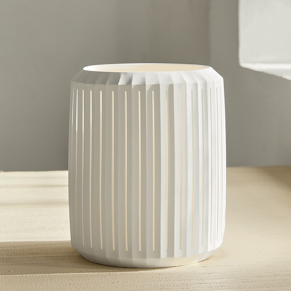 Slatted Porcelain Hurricanes - Alabaster, Medium
