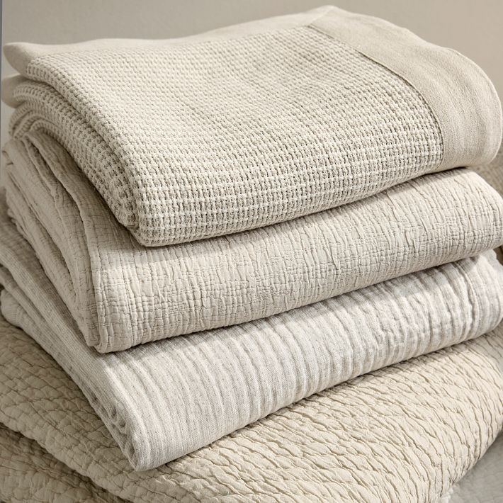 Two-Tone Cotton Linen Blanket | West Elm