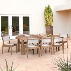 Portside Wood Outdoor Round Extendable Dining Table (48"&ndash;93") &amp; Stacking Chairs Set