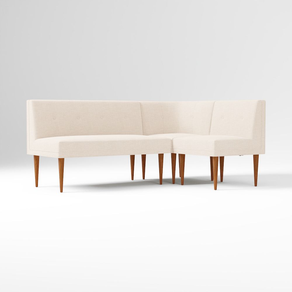 Mid-Century 3-Piece Banquette - Small - Performance Yarn Dyed Linen Weave Warm White, Pecan