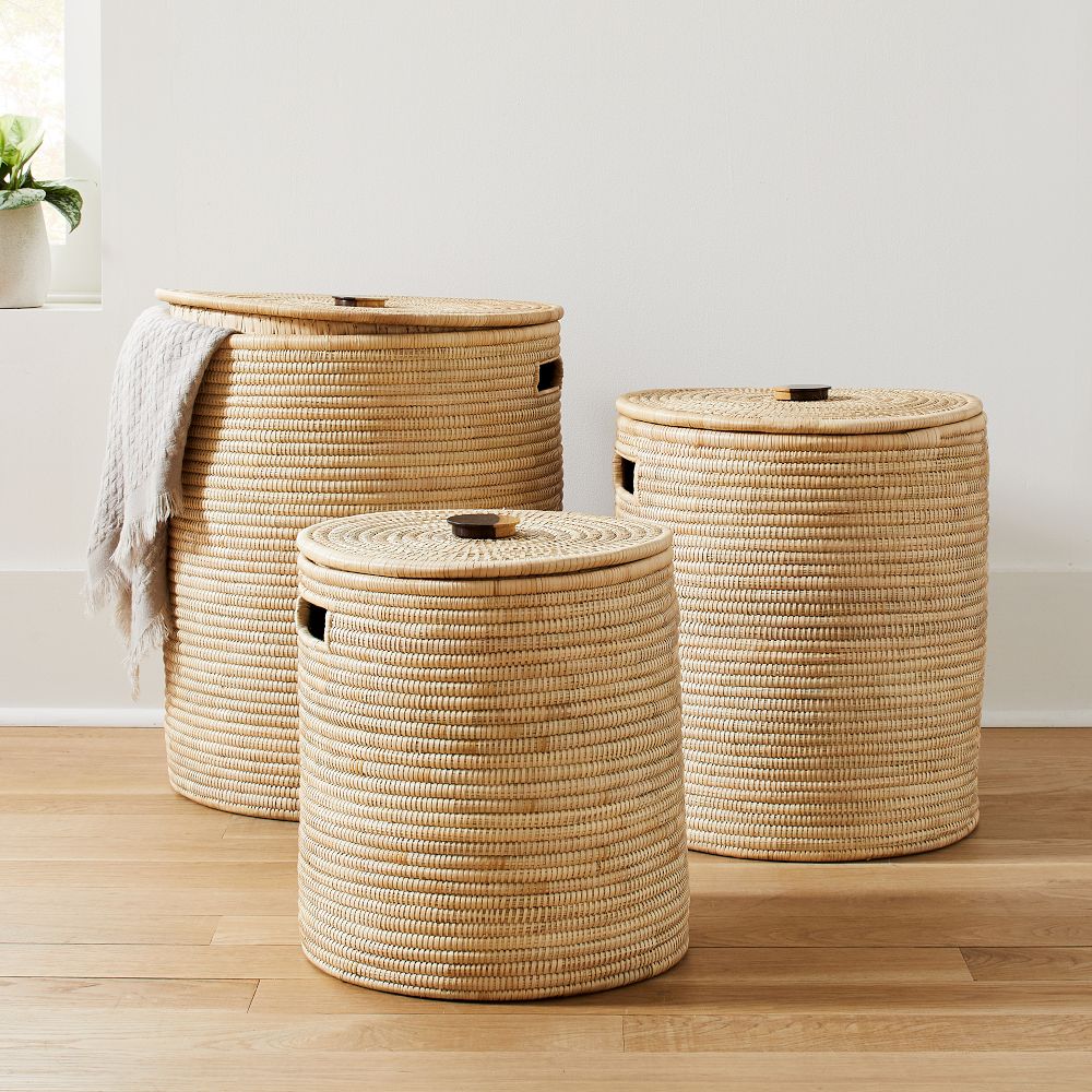 Wooden Handle Lidded Hampers