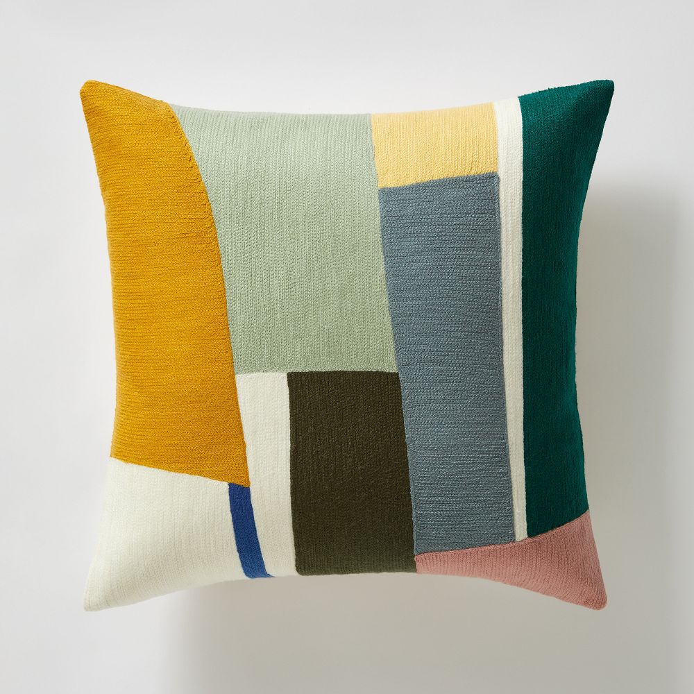 Crewel Geo Pieces Pillow (Dark Horseradish)