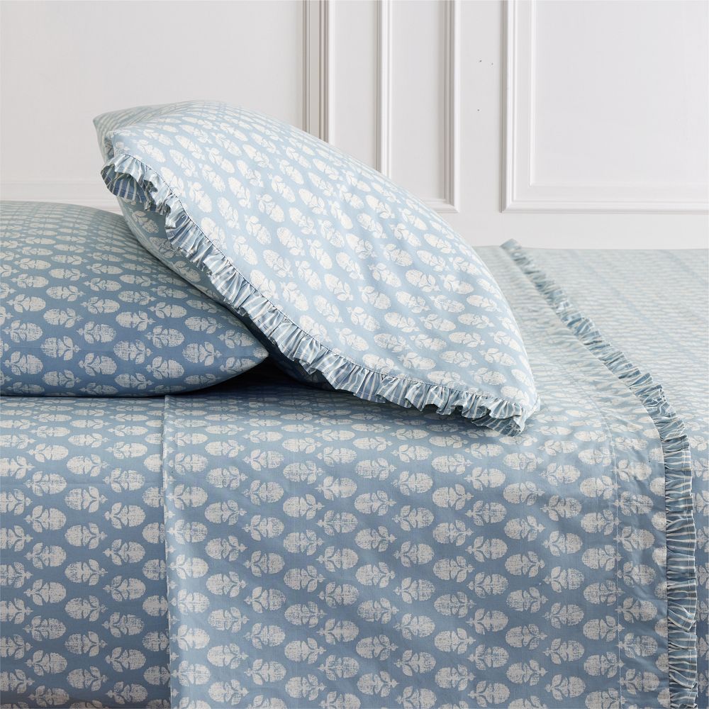 Thistle Sheet Set - Queen, Mist Blue